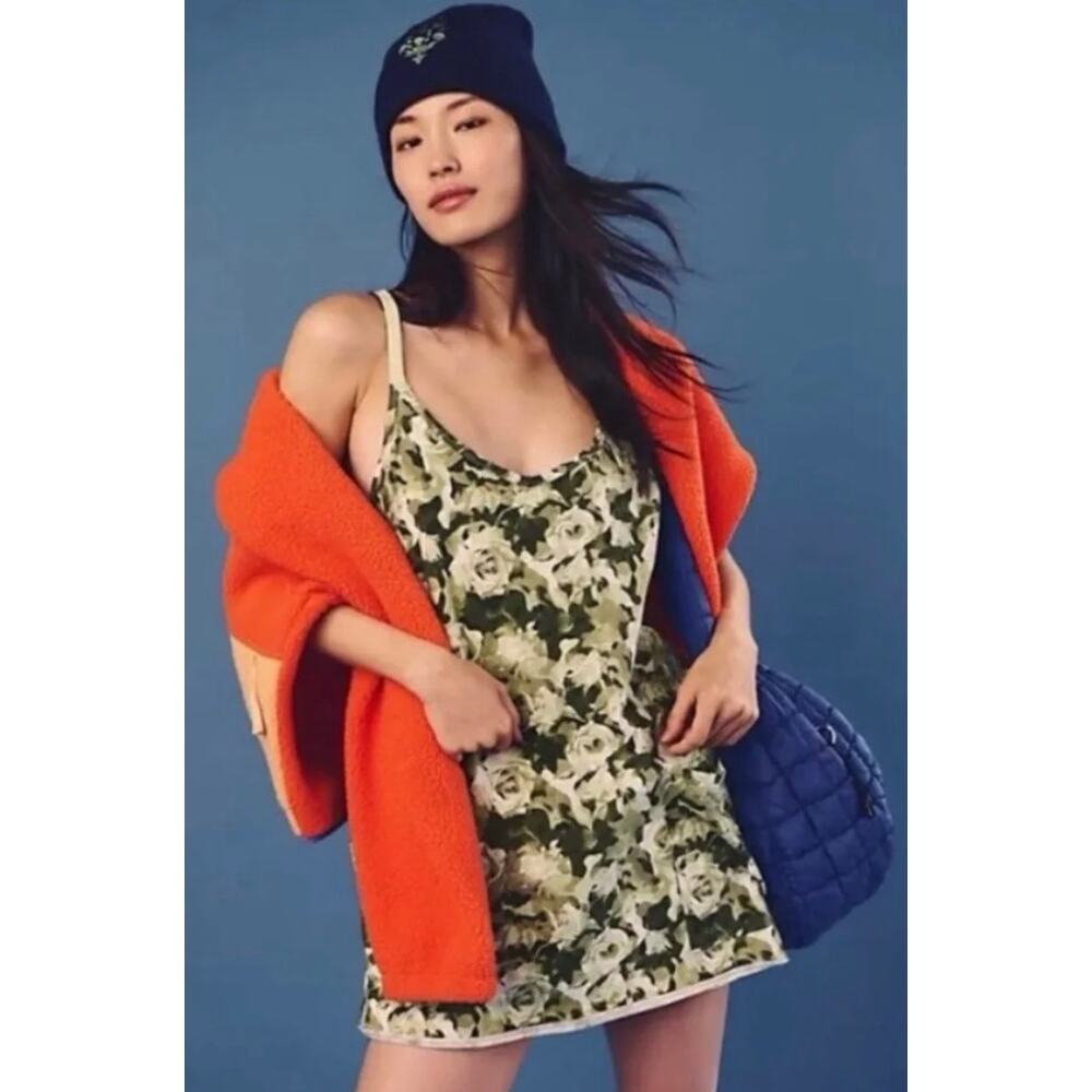 NEW Free People Movement Hot Shot Printed Mini Dress Green Floral SZ XS